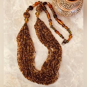 Amber Dichroic Glass Seed Beaded Necklace